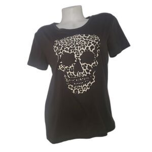 CHASER Brown Leopard Print Skull T Shirt Womens Size Small